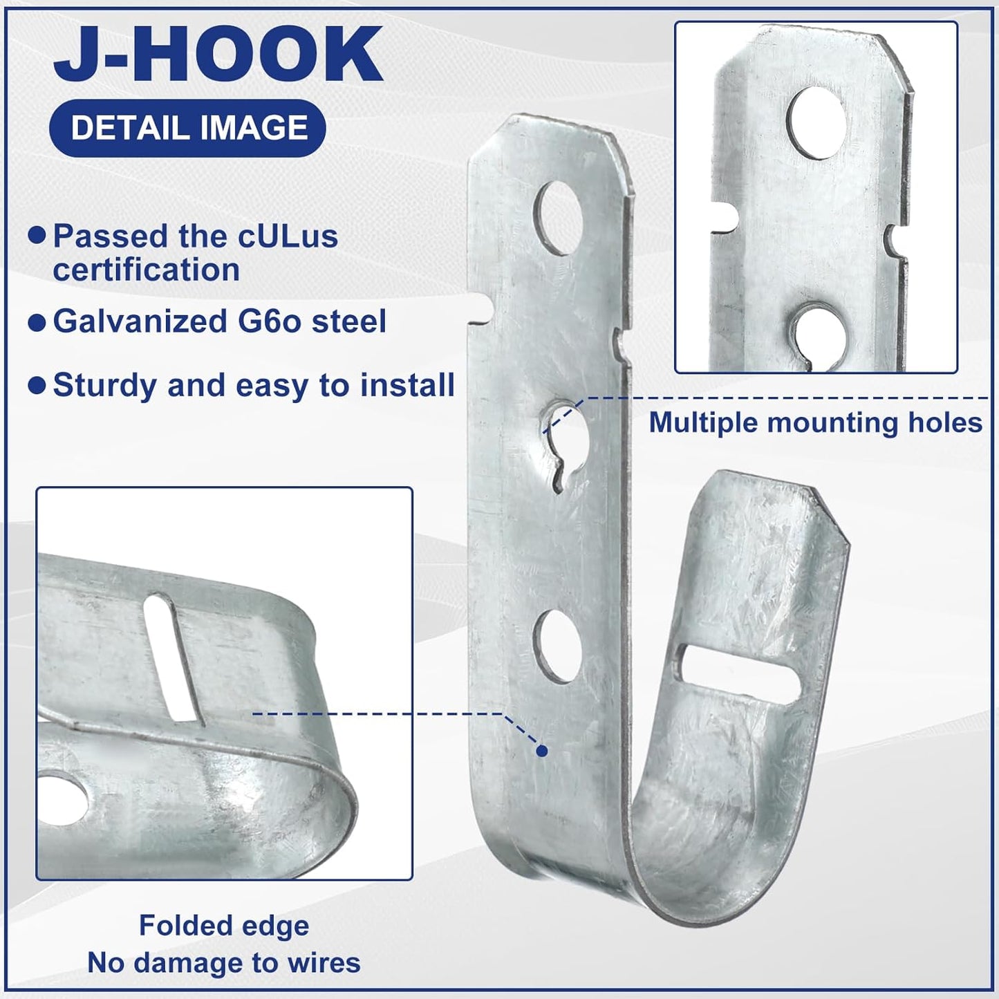 Gisafai 200 Pcs Cable Support J-Hook, 3/4 Inch Metal Garage Hooks for Hanging, Heavy Duty Network for Cable and Wire Management Wall Attaching J Utility, G60 Galvanized Steel, Silver