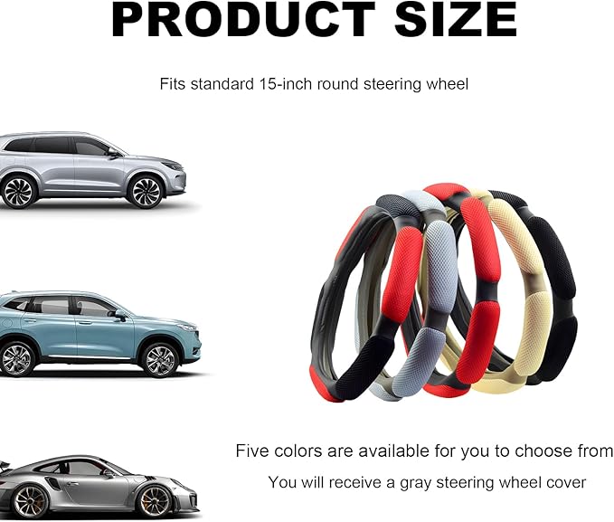 Car Steering Wheel Cover, 15" Breathable Ice Silk Auto Wheel Protector with Comfortable Grip, Anti-Slip Slip-on Steering Wheel Wrap Soft Hand Pad Cushion for Women Men (Gray)