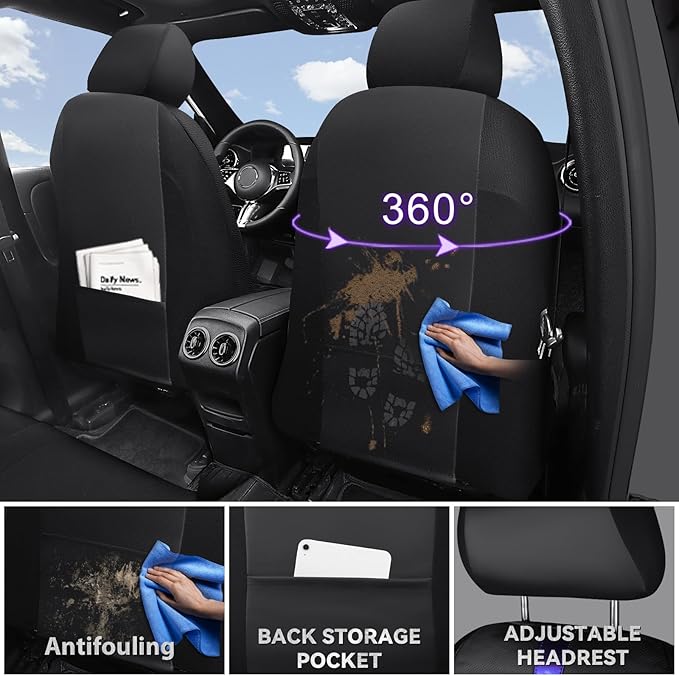CAR PASS Nappa Leather Car Seat Covers Full Set, Water Resistant 3D Foam Faux Leather Seat Covers with Lumbar Support, Automotive Seat Covers 5 Seats Comfort & Universal Fit for Cars SUV Truck, Black