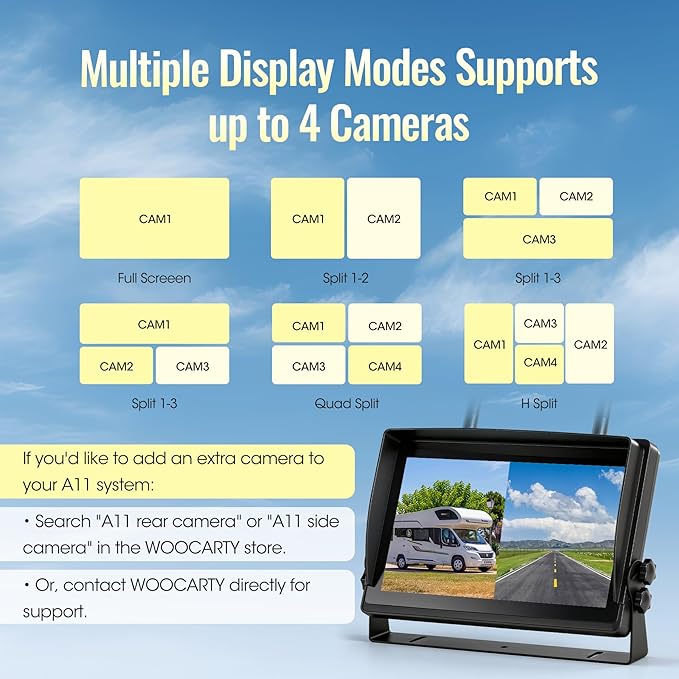 Wireless RV Backup Camera System 7" 1080P Touch Screen & 4 Cameras, Compatible with Furrion Pre-Wired Plug, DVR Monitor & Waterproof Night Vision Rear Side View Camera for Trailer Truck, A14