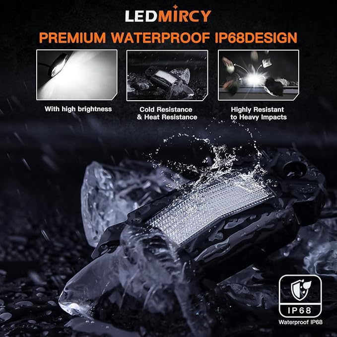 LEDMIRCY R2 Pure White Rock Lights Kit with Rocker Switch Wire Harness 16PCS Rock Lights White for Offroad Trucks ATV UTV SUV Underglow Light Trail Rig Light Under Body High Power Waterproof