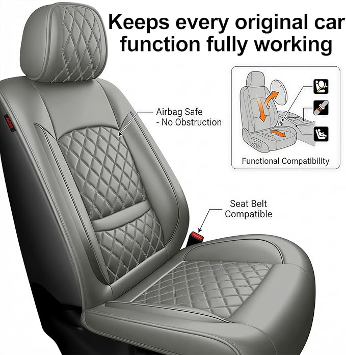 Fit for Accent Seat Covers Compatible with Hyundai Accent 2017-2026 - Waterproof Breathable Leather Automotive Seat Cushions Protector,Airbag Compatible,Only 2 Front seat Covers(Gray)