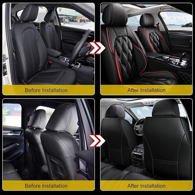 AOMSAZTO Car Seat Cover Custom Fit for GMC Terrain 2010-2026 Faux Leather Car Seat Protector Compatible Airbag Front Rear Seat/ (#032 Black, Front 2 Seat Covers)