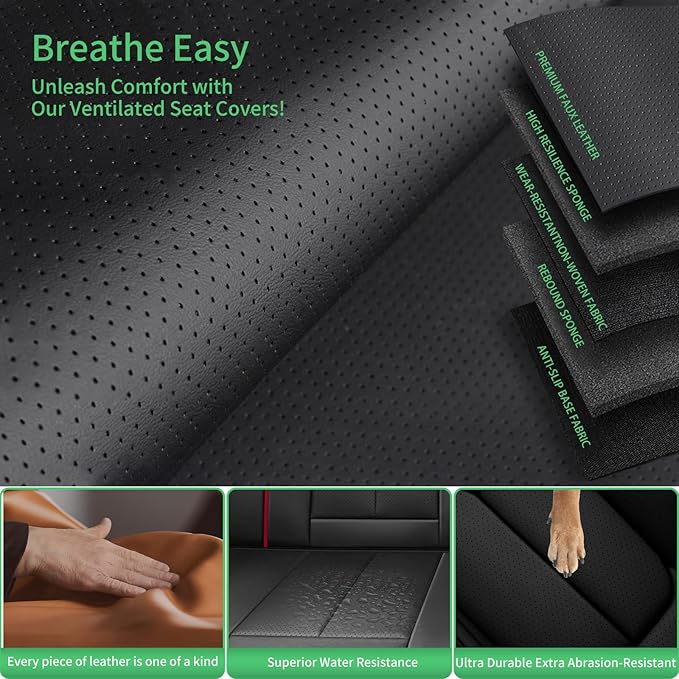 Fit Prologue Car Seat Covers for Honda Prologue 2024 2025 2026-Upgraded Premium Waterproof & Breathable Leather,Airbag Compatible,All-Weather Seat Cushion Protector,Full Set,Black-Red