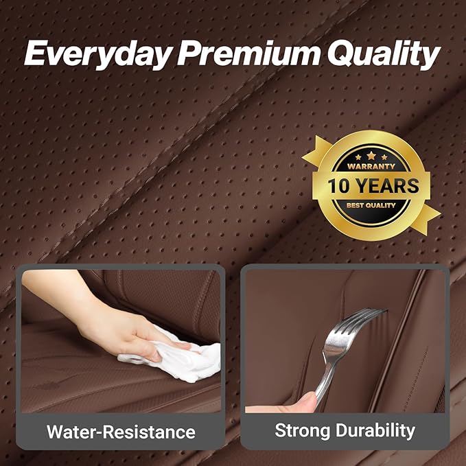 Coverland Custom Fit Car Seat Covers for SUV Compatible with [Q2, X5 M, Seltos, Arona, Ateca, Grand Vitara] Premium Waterproof Non-Slip Interior Seat Protector [Full Set Dark Brown - Size Chart X56]