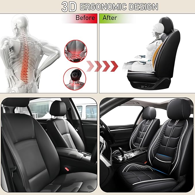 Leather Car Seat Covers Fit for Toyota Sequoia 2001-2024, 5 Seater Car Seat Cover, Premium Waterproof, Scratch Resistant Car Interior Accessories (Full Set Black White)