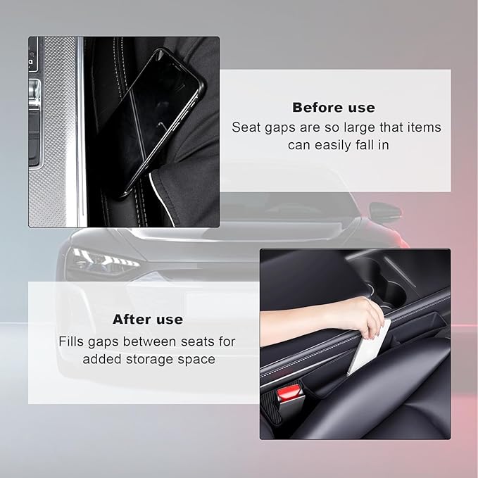 KVAEY 2PCS Car Seat Gap Filler, Automotive Seat Organizer Fill The Gap Between Seat and Console, Universal Car Gap Seat Storage for Phone Wallets and Keys, Car Accessories (Black)