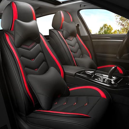 Car Seat Covers for Hyundai Sonata 2002-2026, Premium Nappa Leather Car Seat Cover, Stylish Sport Seat Covers， Automobile Seat Cover Sets.(Luxury 2 Seats/Black Red)