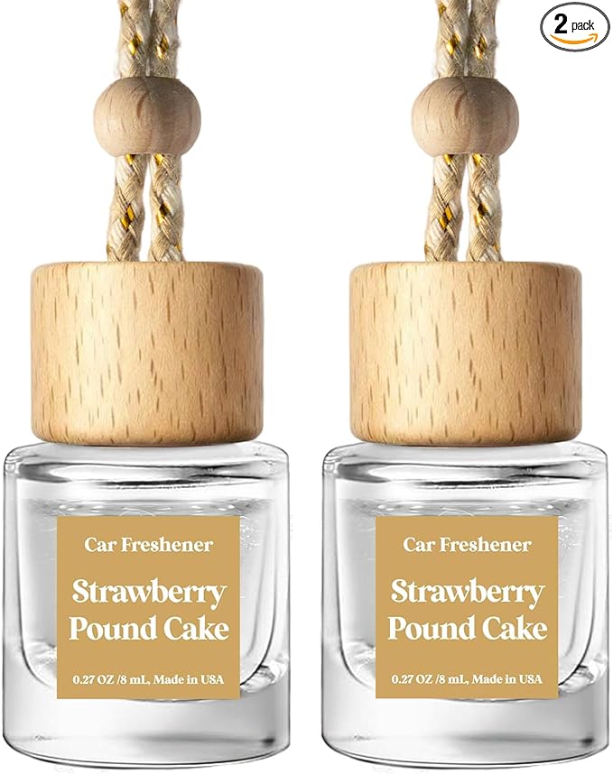 C Classy Hanging Car Air Freshener 2 Pack, Strawberry Pound Cake Essential Oil Diffuser, Long-Lasting Fragrance, Cute Glass Bottle Car Accessories for Women & Men, Made in USA