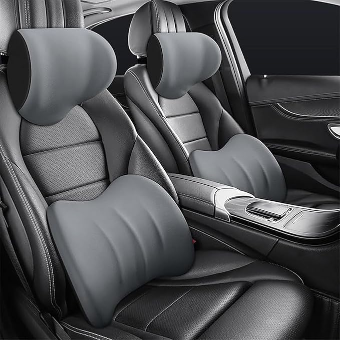 Car Headrest & Lumbar Support Cushion For Toyota Corolla Cross 2022 2023 2024, Ergonomic Car Seat Headrest Memory Foam Neck and Back Pillow Kit Breathable Removable for Driving Fatigue Relief
