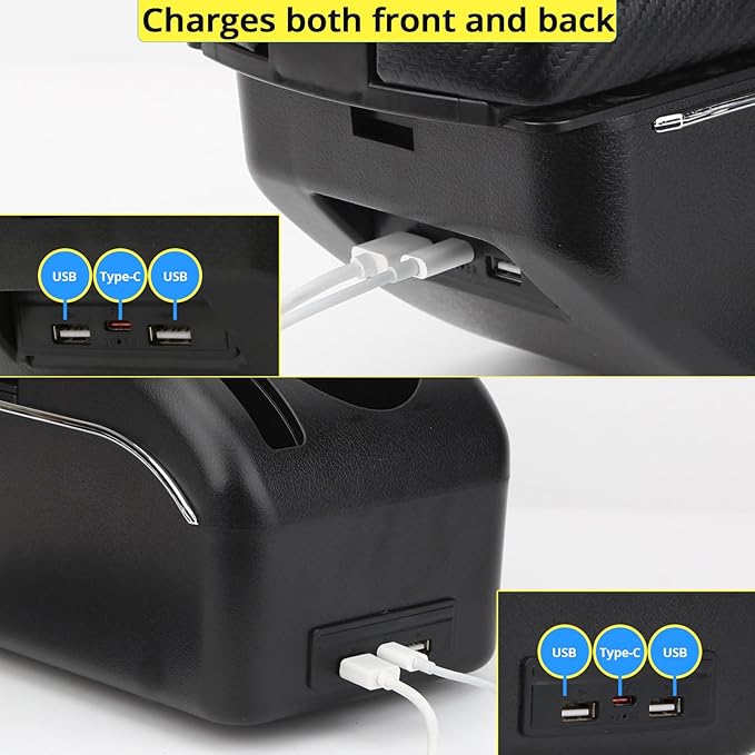 AULPHIKE Compatible with Nissan Versa Armrest 2020-2024 Car Center Console Organizer Armrests Double Door Storage with USB Ports（Carbon Fiber Style）