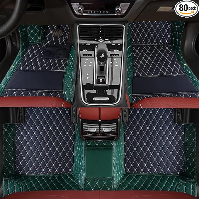 TREGOO All Weather Car Mats Custom Fit Non Slip Floor Mats for 1998-2025 Cars Personalized Leather Protection Pads Suitable for Men Women (Edge Green, Medium Black, Beige)