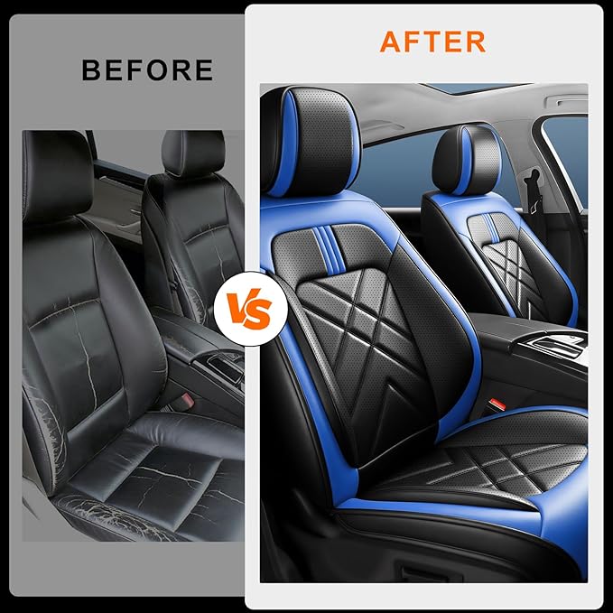 CX-30 Car Seat Covers Fit for Mazda CX-30 2020-2026, Full Coverage Premium Leather Waterproof Breathable Seat Covers, Automotive Seat Protectors, Airbag Compatible(2 Front Seats, Black-Blue)