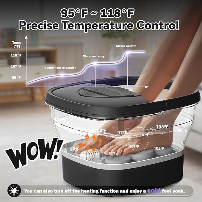 Foot Spa Collapsible, Foot Bath Massager with Heat, Remote, Timer, and 24 Motorized Shiatsu Massage Balls, Foot Soaking Tub Supports Hot/Cold Water Soaking- BA03H