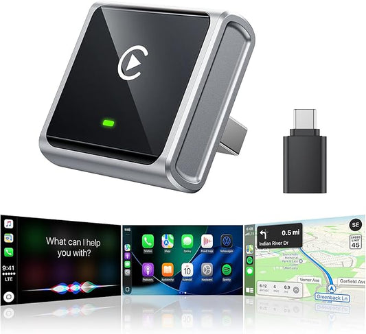 2026 Wireless CarPlay Adapter for Apple Only, Upgrade Mini Aluminium Car Play Adapter Converts Wired to Wireless CarPlay for iPhone, Plug & Play, Auto Connect Fast and Stable, with USB-C, Grey