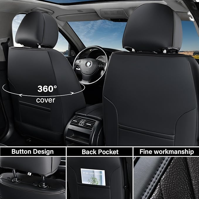 Coverado Car Seat Covers Front Seats, 2 Pack Waterproof Leather Seat Covers for Cars, Luxury Car Seat Protector, Anti-Slip Design Seat Cushions, Black Seat Covers Universal Fit for Most Cars