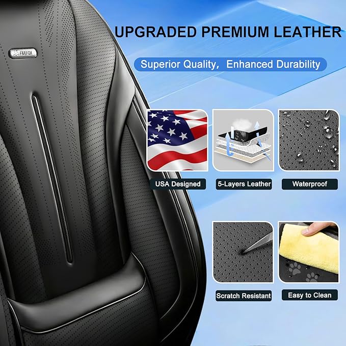 Fit CX-7 Car Seat Covers (Front Pair) for Select Mazda CX7 2006-2012, Premium Full Coverage Leather, Airbag Compatible, Waterproof All Weather Breathable Seat Protector, Black