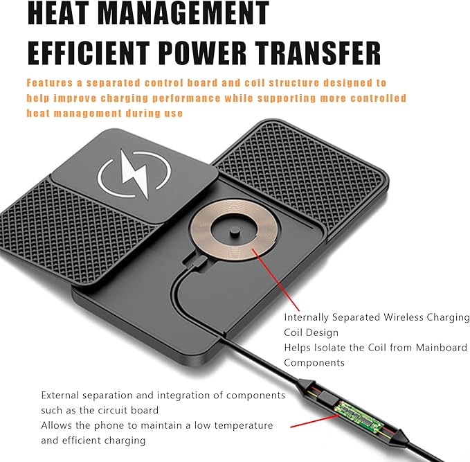 Wireless Car Phone Charger for Honda Pilot (YK1) 2016 – 2022, Type C/USB 20W Fast Charging Pad, Non-Slip Charging Station for Travel Home Office Desk, Lightweight,Type-C