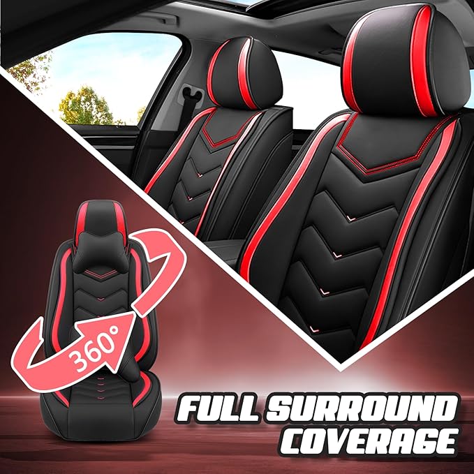 Car Seat Covers for Jeep Grand Cherokee L 2021-2026, Premium Nappa Leather Car Seat Cover, Stylish Sport Seat Covers， Automobile Seat Cover Sets.(Standard 2 Seats/Black Red)