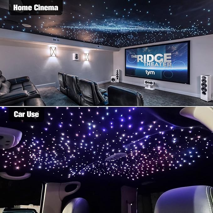 CHINLY 16W 260pcs 0.03in 6.5ft Car Use Bluetooth RGBW LED Fiber Optic Light Starlight Headliner Light Kit APP&Remote Music Mode Optical Fiber +Adapter+Cigarette Lighter for Car/Ceiling
