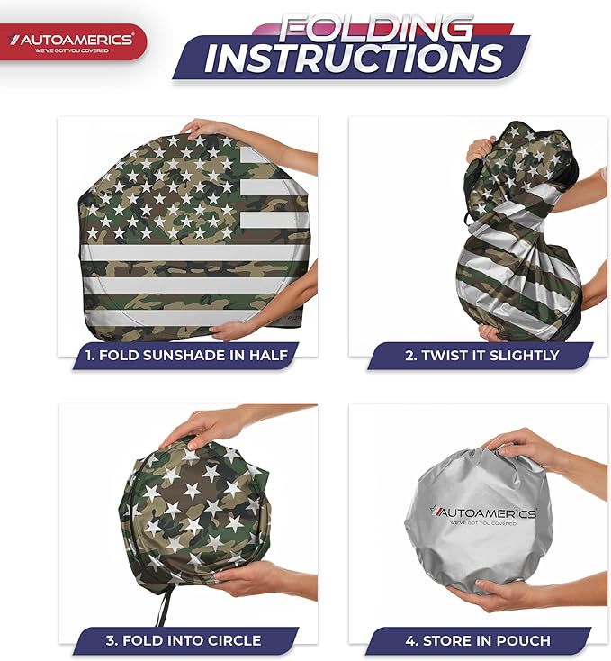 Autoamerics 1-Piece Windshield Sun Shade ERDL Camo American Flag USA Design - Foldable Car Front Window Sunshade for Most Sedans SUV Truck - Blocks Max UV Rays and Keeps Your Vehicle Cool - Medium