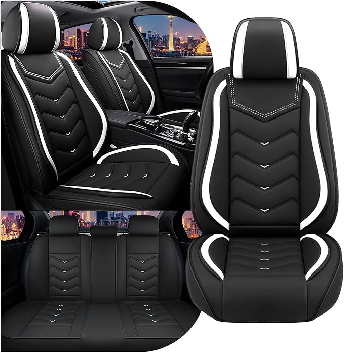 CTDS Car Seat Covers for Chevy Equinox 2005-2026, Stylish Sport Seat Cover, Premium Nappa Leather Car Seat Cover. Automobile Seat Covers Sets.(Standard 5 Seats/Black White)