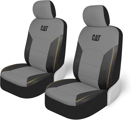 Cat FlexHybrid Car Seat Covers, Gray Premium Faux Leather + Mesh Seat Covers for Cars Trucks SUV, Universal Fit Car Seat Covers Front Seats Only, Automotive Interior Covers, Ideal Truck Seat Covers