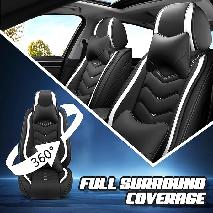 Car Seat Covers for Hyundai Sonata 2002-2026, Premium Nappa Leather Car Seat Cover, Stylish Sport Seat Covers， Automobile Seat Cover Sets.(Luxury 2 Seats/Black White)