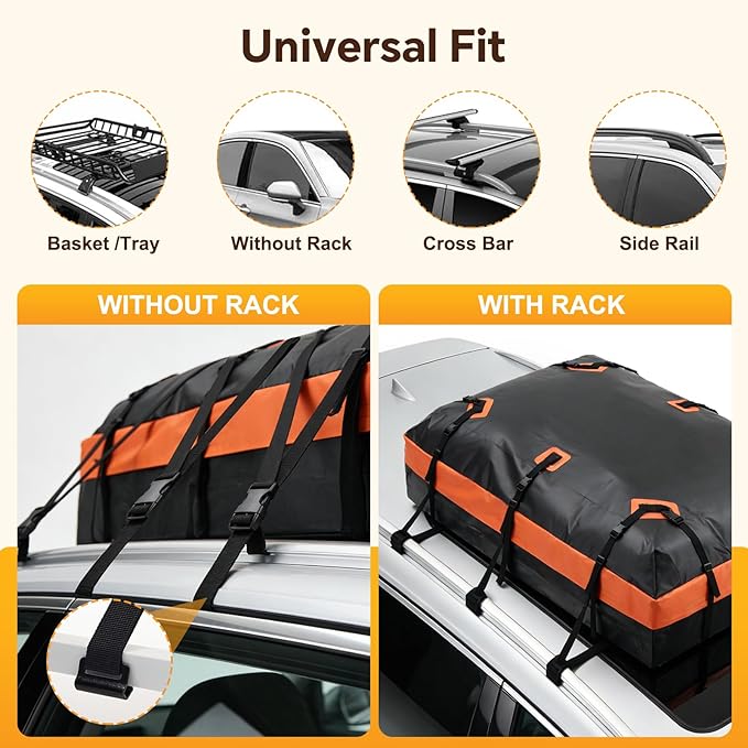 NEWBULIG Car Rooftop Cargo Carrier Bag, 20 Cubic Feet Duty Waterproof Bag for All Vehicles with/Without Racks. Includes Anti-Slip Mat, Reinforced Straps, 6 Door Hooks, Storage Bag & Luggage Lock.