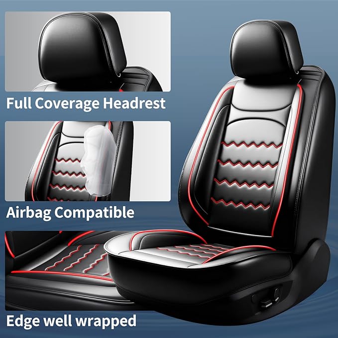 CX-30 Car Seat Covers Fit for Mazda CX-30 2020-2026, Full Coverage Premium Leather Waterproof Breathable Seat Covers, Automotive Seat Protectors, Airbag Compatible(2 Front Seats, Black & Red)