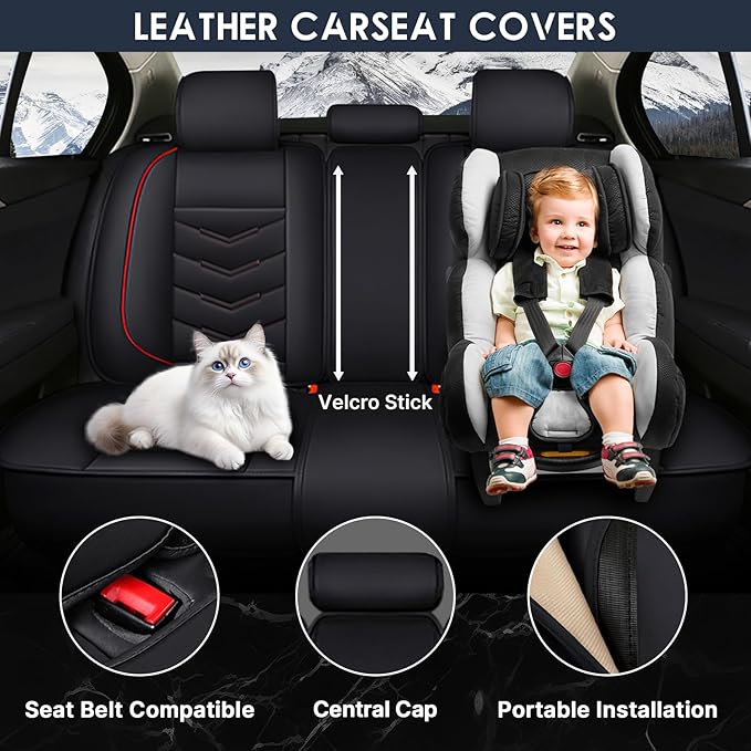 Car Seat Cover 7 Seats for Hyundai Palisade 2020-2025, Durable Wear Resistant Waterproof Sport Seat Covers, Breathable No Odor Premium Leather Vehicle Seat Covers.(Standard,Black Red)