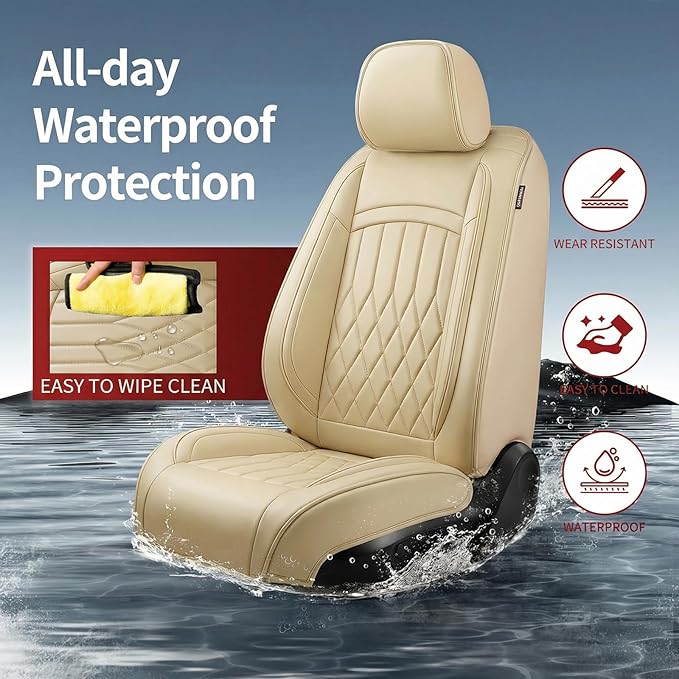 Fit Ioniq Car Seat Covers for Hyundai Ioniq 2017-2026 - Premium Leather, Waterproof, All-Weather, Airbag Compatible, Anti-Slip, Breathable, Easy Install, Seat Protectors, Full Set, Beige