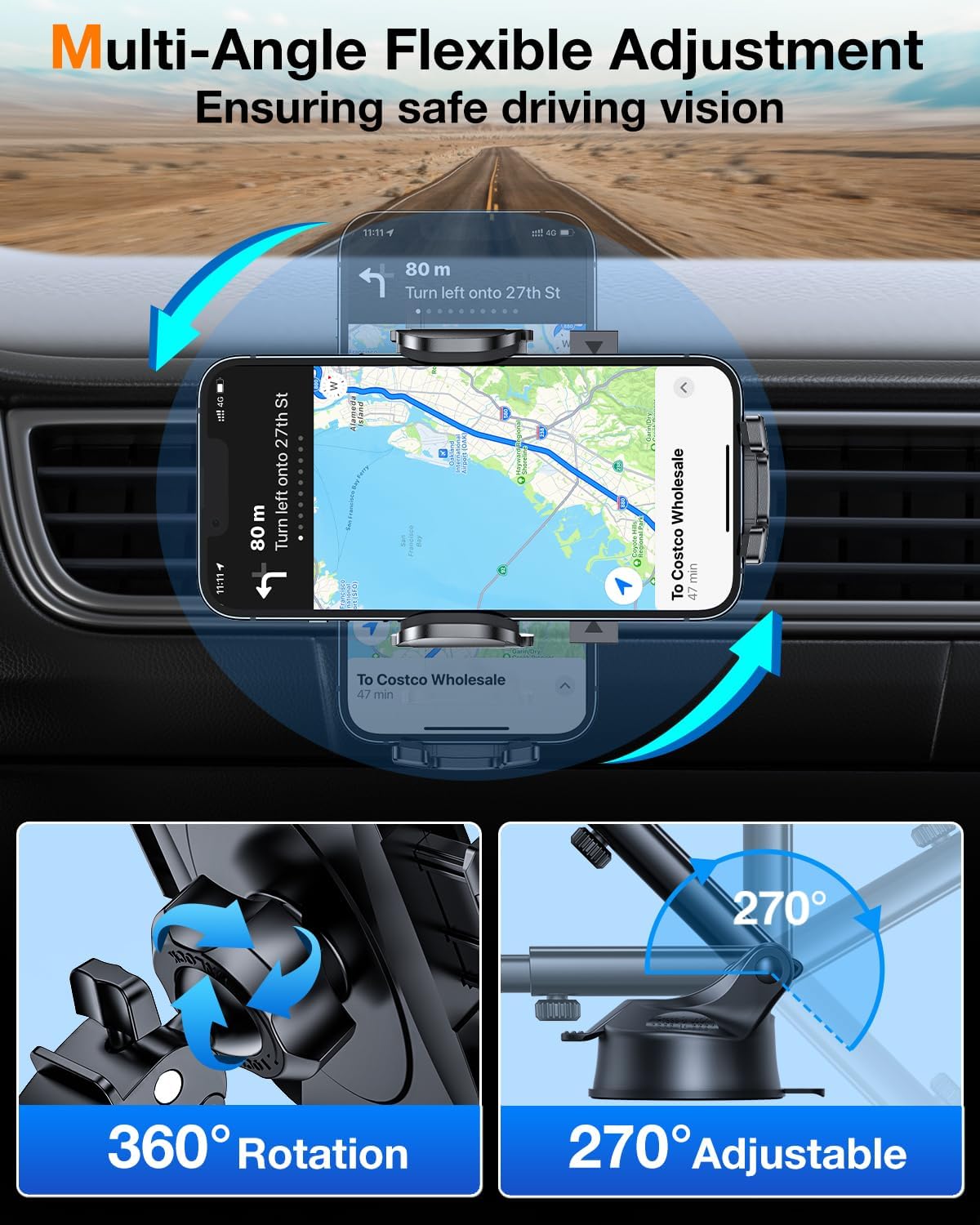 2025 Ultimate Car Phone Holder【80+LBS Strongest Suction & Military-Grade】 Universal Cell Phone Holder Truck Car Mount for Dashboard Windshield Air Vent for iPhone 16 Pro Max 15 Samsung 2pcs,Grey