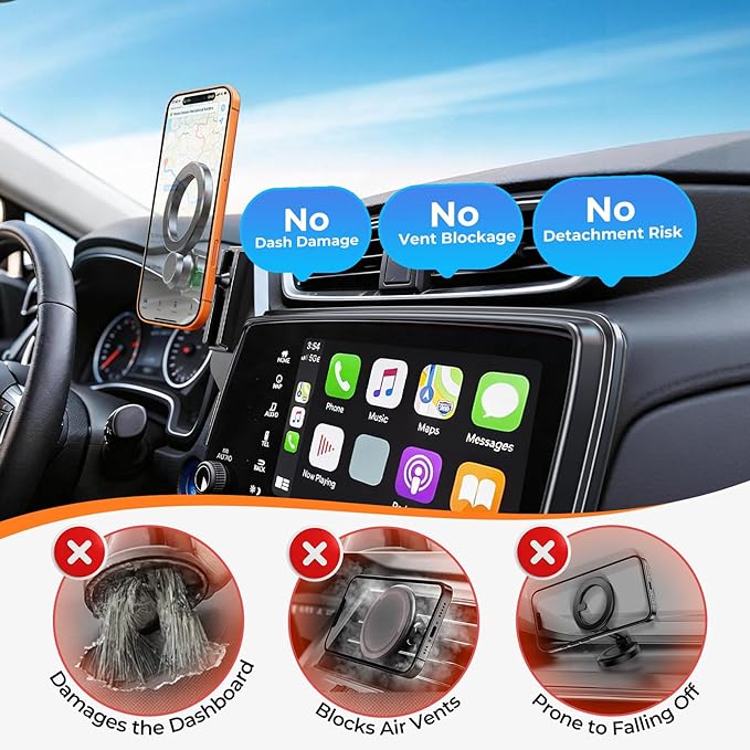 Car Phone Holder for Chevrolet Malibu 2016-2025 & Equinox 2018-2024 (Only for 8-Inch Screen) 360° Rotation Magnetic Cell Phone Mount, Compatible with Magsafe, Does Not Affect Air Vent