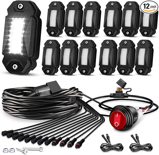 White Rock Lights,LEDMIRCY R2 Pure White Rock Lights Kit with Toggle Switch Wiring Harness 12PCS Luces para Carro for UTV Trucks ATV Underglow Light Trail Rig Under Body High Power Waterproof