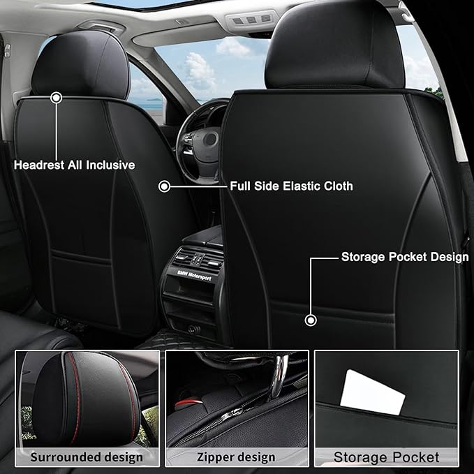 AOMSAZTO Car Seat Covers,2 Front Seats Custom Fit for Subaru Ascent 2019 2020 2021 2022 2024 2025 2026,Leather Car Seat Cover Seat Cushion Protector,Airbag Compatible Waterproof Black
