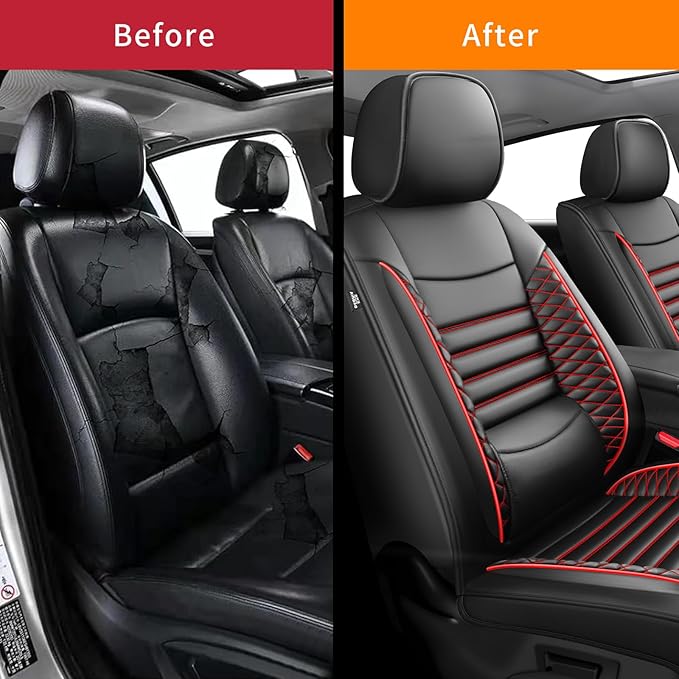 Fit Santa Fe Car Seat Covers for Hyundai Santa Fe 2007-2025 2026 - Upgraded Premium Waterproof & Breathable Leather, Airbag Compatible, All-Weather Seat Cushion Protector(2 Front/Black+Red)