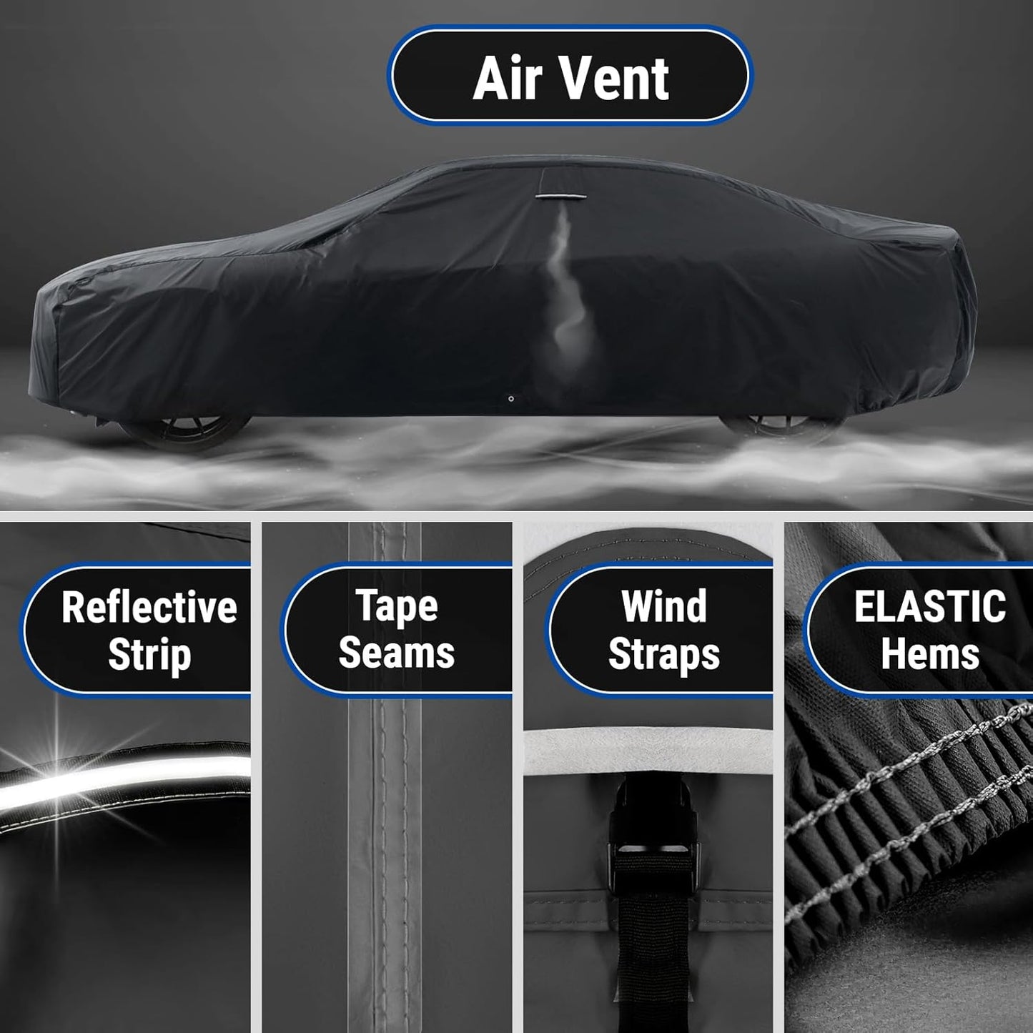 iCarCover Custom Car Cover for Buick Apollo (1973-1975) Waterproof All-Weather Rain Snow UV Sun Protector Full Exterior Indoor Outdoor Car Cover (Stripe - Black/Red)