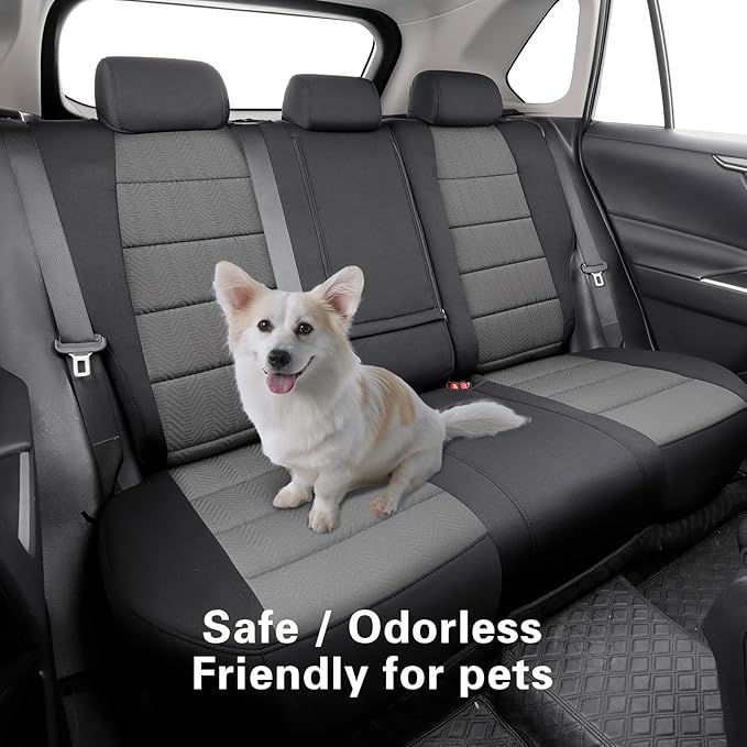 coverdream Rav4 Hybrid Seat Covers Custom Fit for 2019-2024 2025 Toyota Rav4 Hybrid (Not for XSE/SE/Plug-in Hybrid),Full Coverage,Airbag Compatible,Polyester Car Seat Protector(Full Set,Black & Gray)
