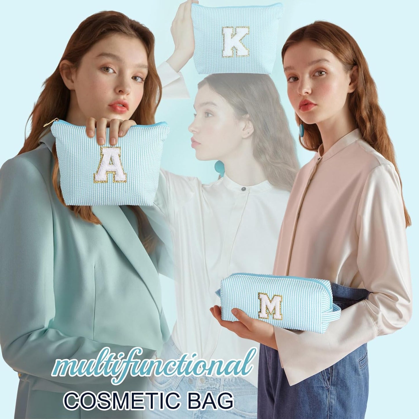 YOOLIFE Cute Makeup Bag for Women & Girls - Cosmetic Bag | Initial Make Up Bag | Personalized Gift for Women / Her | Bridal Shower & Mother's Day Gift