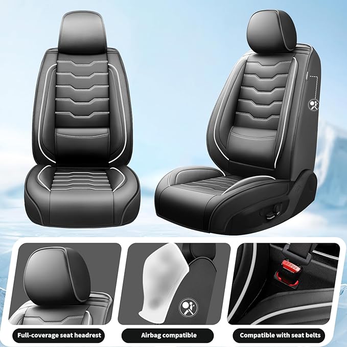 Fit CRV Car Seat Covers Premium Leather for Honda CRV cr-v 2011-2025 2026. Waterproof， Breathable, Scratch-Resistant & All-Weather Seat Cushion Protector (Full Set,White Line Black)