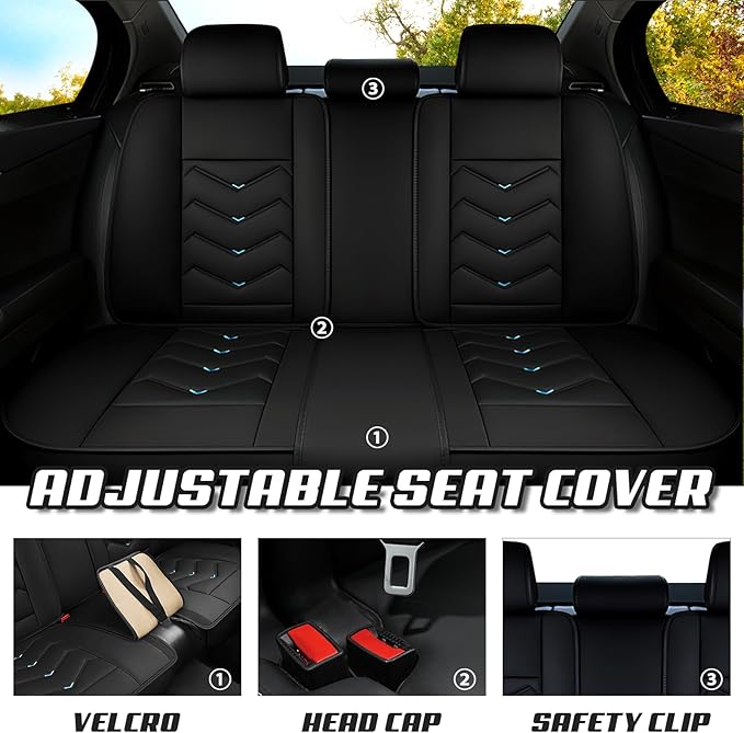 Car Seat Covers for Hyundai Sonata 2002-2026, Premium Nappa Leather Car Seat Cover, Stylish Sport Seat Covers， Automobile Seat Cover Sets.(Luxury 5 Seats/Black Blue)