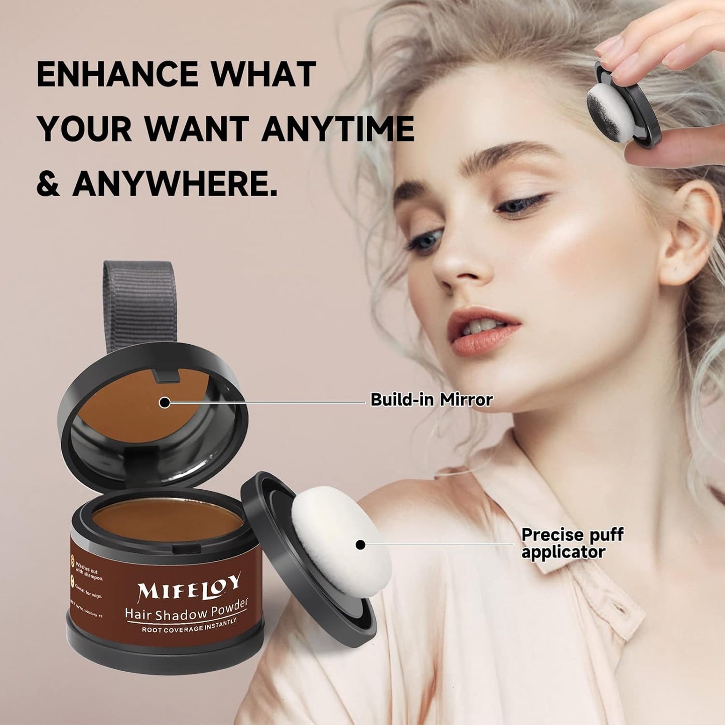 Root Touch Up Powder, Cover Up Hair Color for Grays, Root Coverage for Women Men, Roots Concealer for Beard Line Eyebrow, Instantly Shadow Powder for Thinning Grey Hairline, Medium Brown