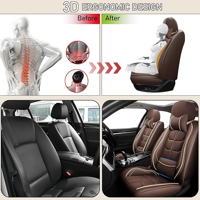 Leather Car Seat Covers Fit for Toyota Sequoia 2001-2024, 5 Seater Car Seat Cover, Premium Waterproof, Scratch Resistant Car Interior Accessories (Full Set with Pillow Coffee)