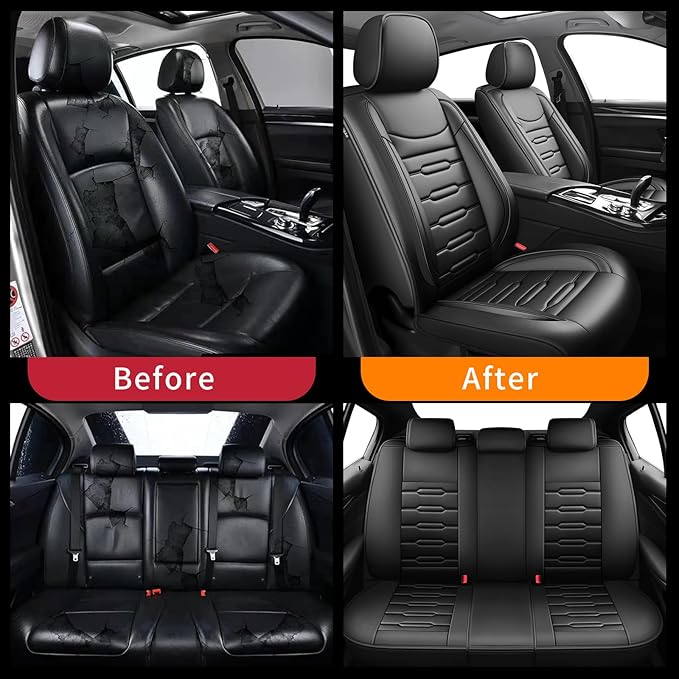 Fit Equus Car Seat Covers for Hyundai Equus 2011-2014 2015 - Upgraded Premium Waterproof & Breathable Leather, Airbag Compatible, All-Weather Seat Cushion Protector (Full Set, Black)