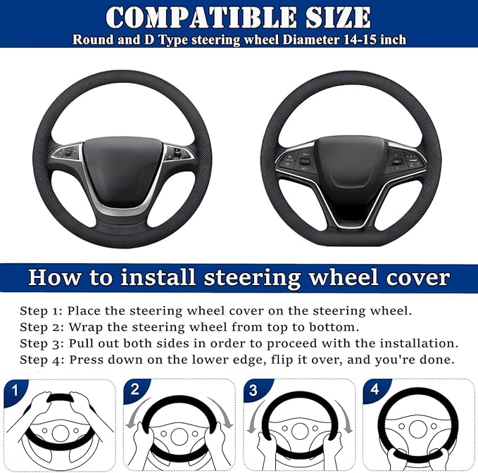 Soft Leather Car Steering Wheel Cover, Universal 15 Inch Colorful Rhinestones Anti-Slip Elastic Steering Wheel Covers for Most Cars, Sparkly Crystal Diamond for Women Girls (Beige)