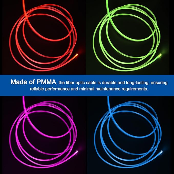 MECCANIXITY 450Pcs 9.8ft PMMA Mixed Fiber Optic Cable Strands 0.03 Inch Side Glow LED Illumination Crystal Cables Car Atmosphere Lights for Star Sky Roof Ceiling
