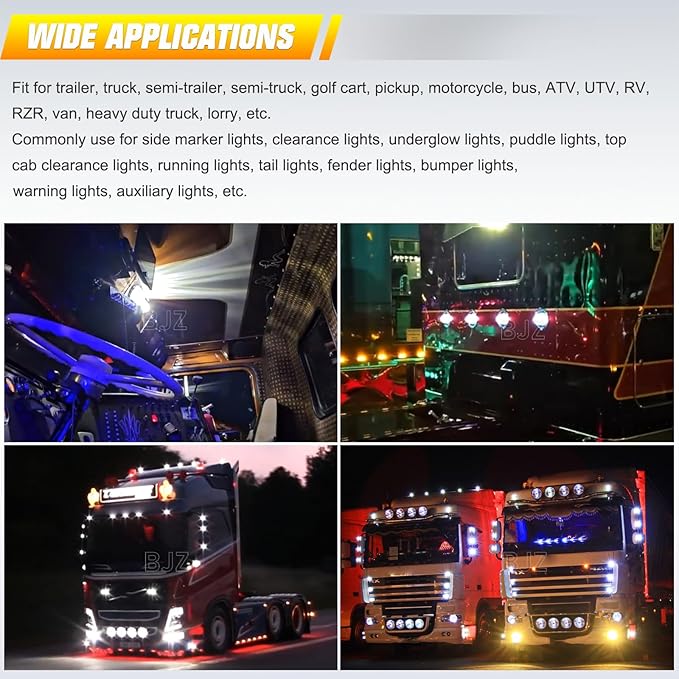 BJZ 8Pcs White Watermelon LED Strobe+Constant Marker Lights Dual Function Watermelon-Shaped Side Marker Clearance Tail Top Cap Roof Lights for Trailer Truck Semi-Trailer Heavy-Duty Truck Bus Van