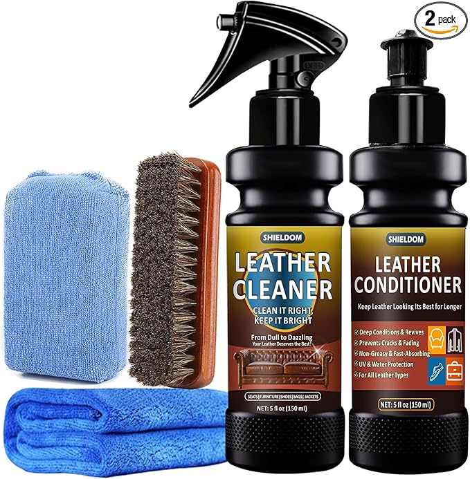 Leather Cleaner and Conditioner Leather Care Detailing Kit to Clean, Soften, Protect & Restore Leathercraft - UV Protection Prevent Cracking or Fading of Furniture, Car Interiors, Shoes, Bags