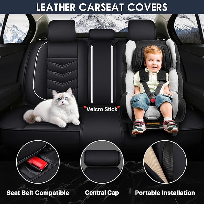 Car Seat Cover 8 Seats for Hyundai Palisade 2020-2025, Durable Wear Resistant Waterproof Sport Seat Cover, Breathable No Odor Premium Leather Vehicle Seat Covers.(Luxury,Black White)